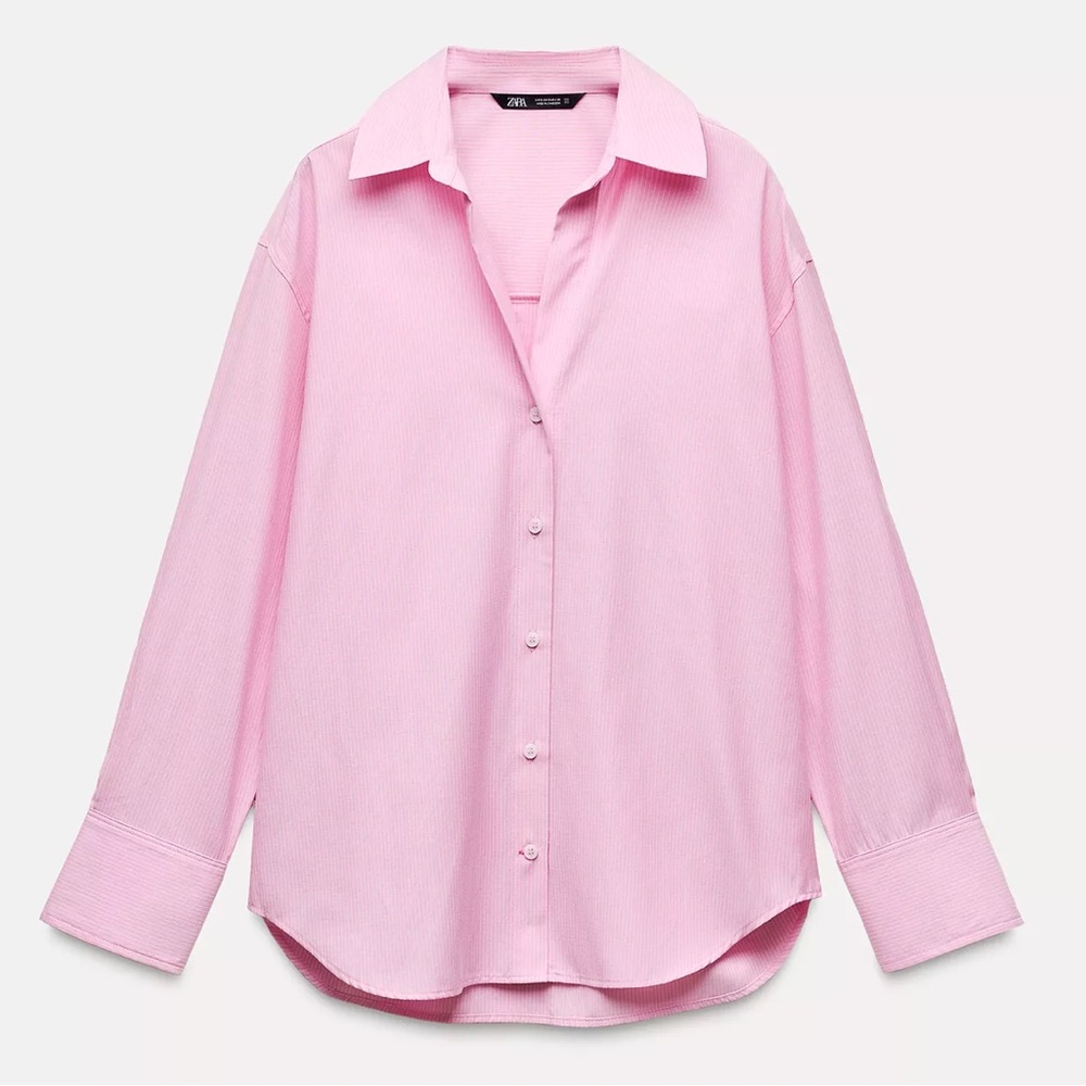 Zara Pink White Striped Oxford Shirt Oversized Preppy Layering – XL